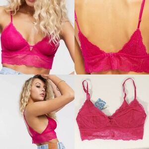 NWT Free People WomensAlyssa Underwire Bra Bralette Fuschia XS $48 Lace‎ New